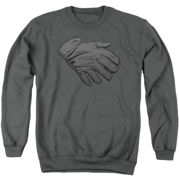 Charcoal men's crewneck sweatshirt with The Princess Bride Six Fingered Glove graphic