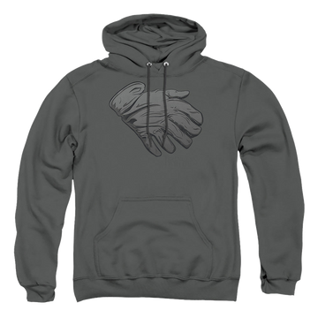 Charcoal pullover hoodie with The Princess Bride Six Fingered Glove graphic