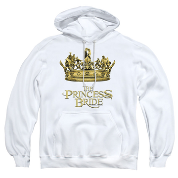 White pullover hoodie with The Princess Bride Crown graphic