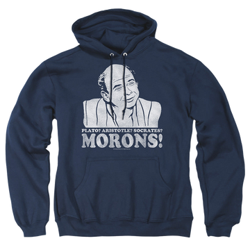 Navy pullover hoodie with The Princess Bride Morons graphic