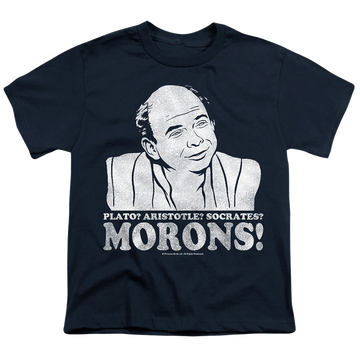 Navy youth t-shirt for ages 8 to 12 with The Princess Bride Morons graphic