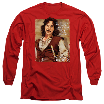 Red men's long sleeve t-shirt with The Princess Bride Word graphic