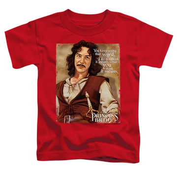 Red kid's t-shirt for ages 4 to 7 with The Princess Bride Word graphic