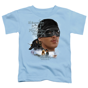 Light blue kid's t-shirt for ages 4 to 7 with The Princess Bride Surrender graphic