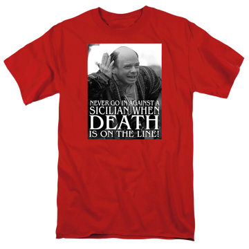 Red men's regular fit t-shirt with The Princess Bride Sicilian graphic