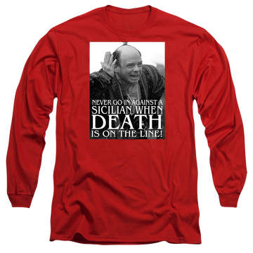 Red men's long sleeve t-shirt with The Princess Bride Sicilian graphic