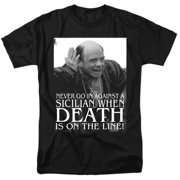 Black men's regular fit t-shirt with The Princess Bride Sicilian graphic