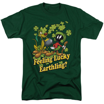 Hunter green men's regular fit t-shirt with St. Patrick's Day Looney Tunes/Feeling Lucky graphic