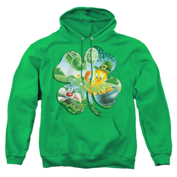 Kelly green pullover hoodie with St. Patrick's Day Looney Tunes/Tweety Shamrock graphic