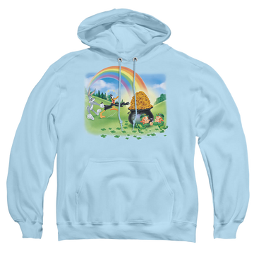 Light blue pullover hoodie with St. Patrick's Day Looney Tunes/Mine Mine Mine graphic