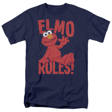 Navy men's regular fit t-shirt with Sesame Street Elmo Rules graphic
