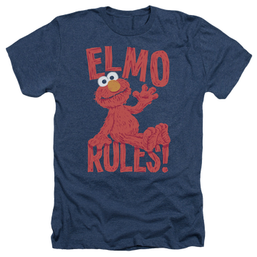 Navy men's heather t-shirt with Sesame Street Elmo Rules graphic