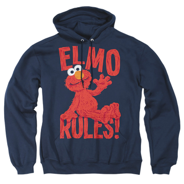 Navy pullover hoodie with Sesame Street Elmo Rules graphic