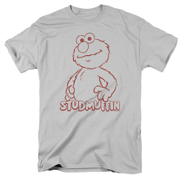 Silver men's regular fit t-shirt with Sesame Street Studmuffin graphic