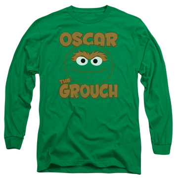 Kelly green men's long sleeve t-shirt with Sesame Street Oscar Sandwich graphic