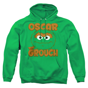 Kelly green pullover hoodie with Sesame Street Oscar Sandwich graphic