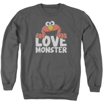 Charcoal men's crewneck sweatshirt with Sesame Street Love Monster graphic