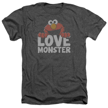 Charcoal men's heather t-shirt with Sesame Street Love Monster graphic