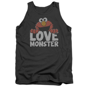 Charcoal men's tank with Sesame Street Love Monster graphic