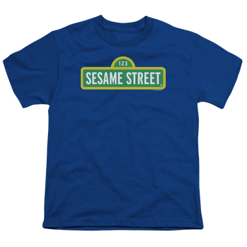 Royal youth t-shirt for ages 8 to 12 with Sesame Street Logo graphic