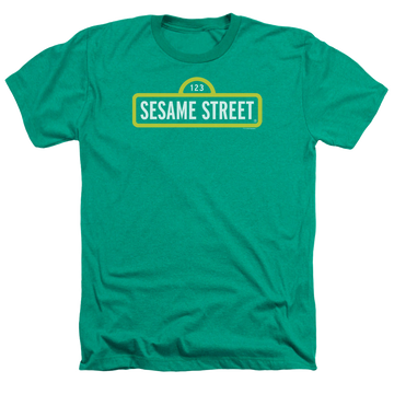 Kelly green men's heather t-shirt with Sesame Street Logo graphic