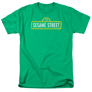 Kelly green men's regular fit t-shirt with Sesame Street Logo graphic