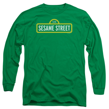 Kelly green men's long sleeve t-shirt with Sesame Street Logo graphic