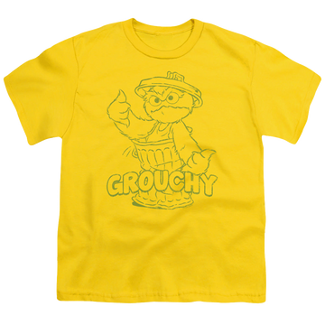 Yellow youth t-shirt for ages 8 to 12 with Sesame Street Grouchy graphic
