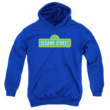 Royal youth hoodie for ages 8 to 12 with Sesame Street Logo graphic