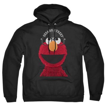 Black pullover hoodie with Sesame Street Top Billed graphic