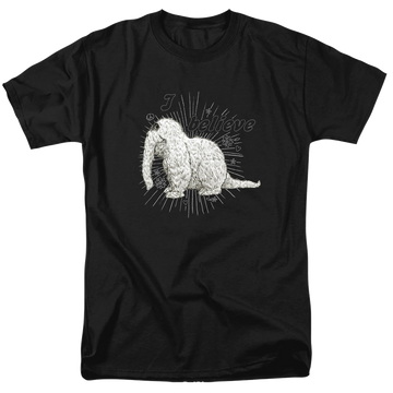 Black men's regular fit t-shirt with Sesame Street Snuffleupagus I Believe graphic