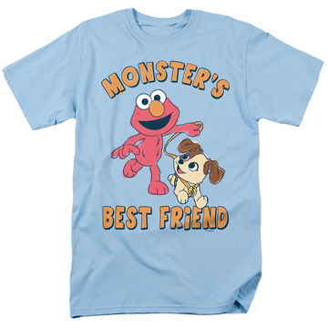 Light blue men's regular fit t-shirt with Sesame Street Monster's Best Friend graphic
