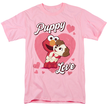 Pink men's regular fit t-shirt with Sesame Street Puppy Love graphic