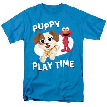 Turquoise men's regular fit t-shirt with Sesame Street Puppy Play Time graphic