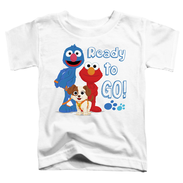 White toddler t-shirt with Sesame Street Ready To Go graphic