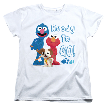 White women's t-shirt with Sesame Street Ready To Go graphic