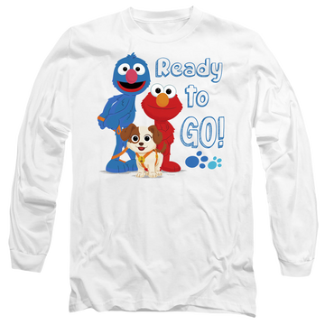 White men's long sleeve t-shirt with Sesame Street Ready To Go graphic