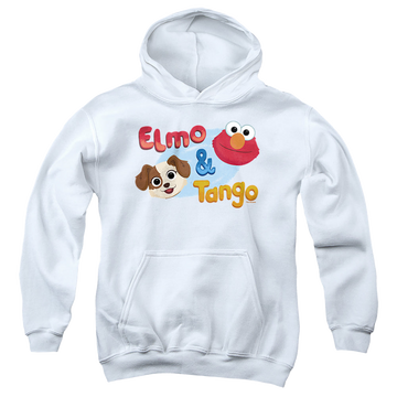 White youth hoodie for ages 8 to 12 with Sesame Street Elmo & Tango graphic