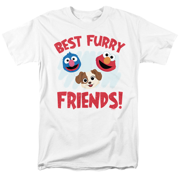 White men's regular fit t-shirt with Sesame Street Best Furry Friends graphic