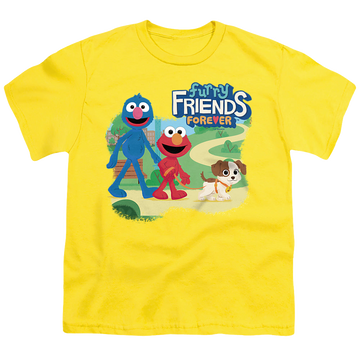 Yellow youth t-shirt for ages 8 to 12 with Sesame Street Take A Walk graphic