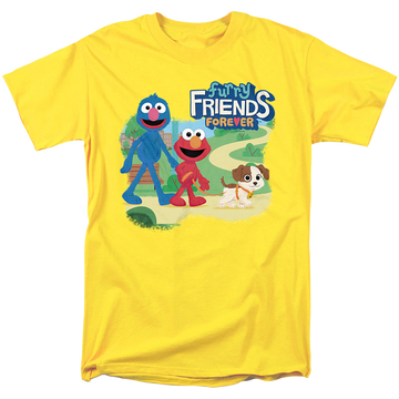 Yellow men's regular fit t-shirt with Sesame Street Take A Walk graphic