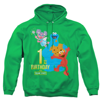 Kelly green pullover hoodie with Sesame Street 1St Birthday graphic