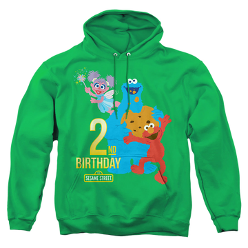 Kelly green pullover hoodie with Sesame Street 2Nd Birthday graphic