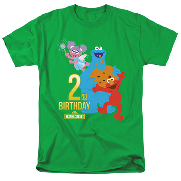 Kelly green men's regular fit t-shirt with Sesame Street 2Nd Birthday graphic