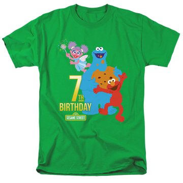Kelly green men's regular fit t-shirt with Sesame Street 7Th Birthday graphic