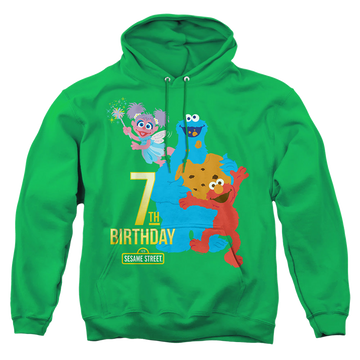 Kelly green pullover hoodie with Sesame Street 7Th Birthday graphic
