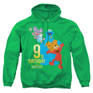 Kelly green pullover hoodie with Sesame Street 9Th Birthday graphic