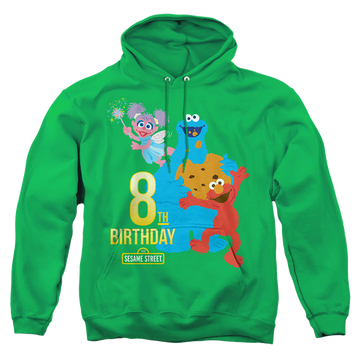Kelly green pullover hoodie with Sesame Street 8Th Birthday graphic