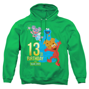 Kelly green pullover hoodie with Sesame Street 13Th Birthday graphic