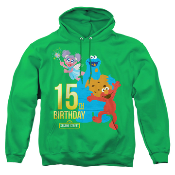Kelly green pullover hoodie with Sesame Street 15Th Birthday graphic